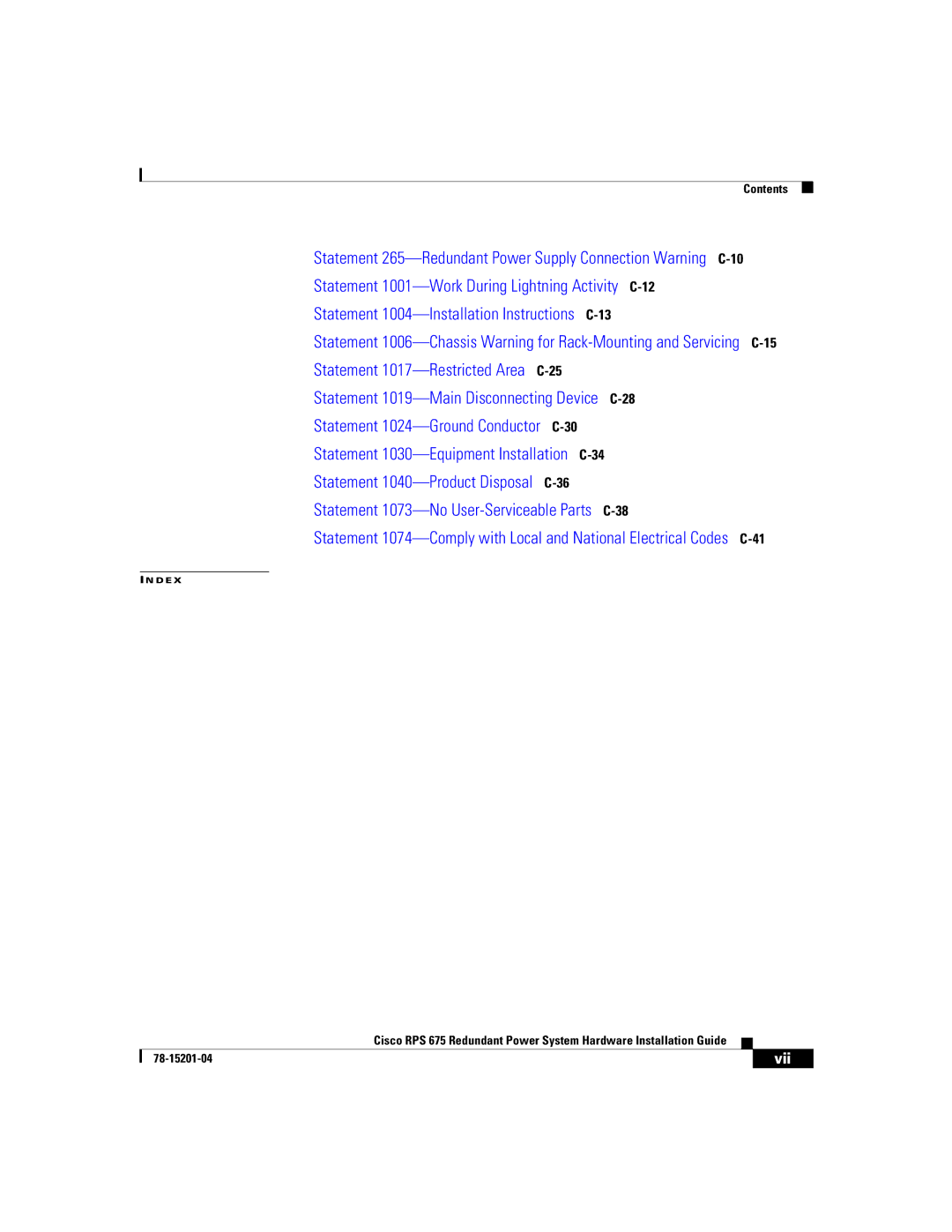 Cisco Systems RPS 675 manual Vii 