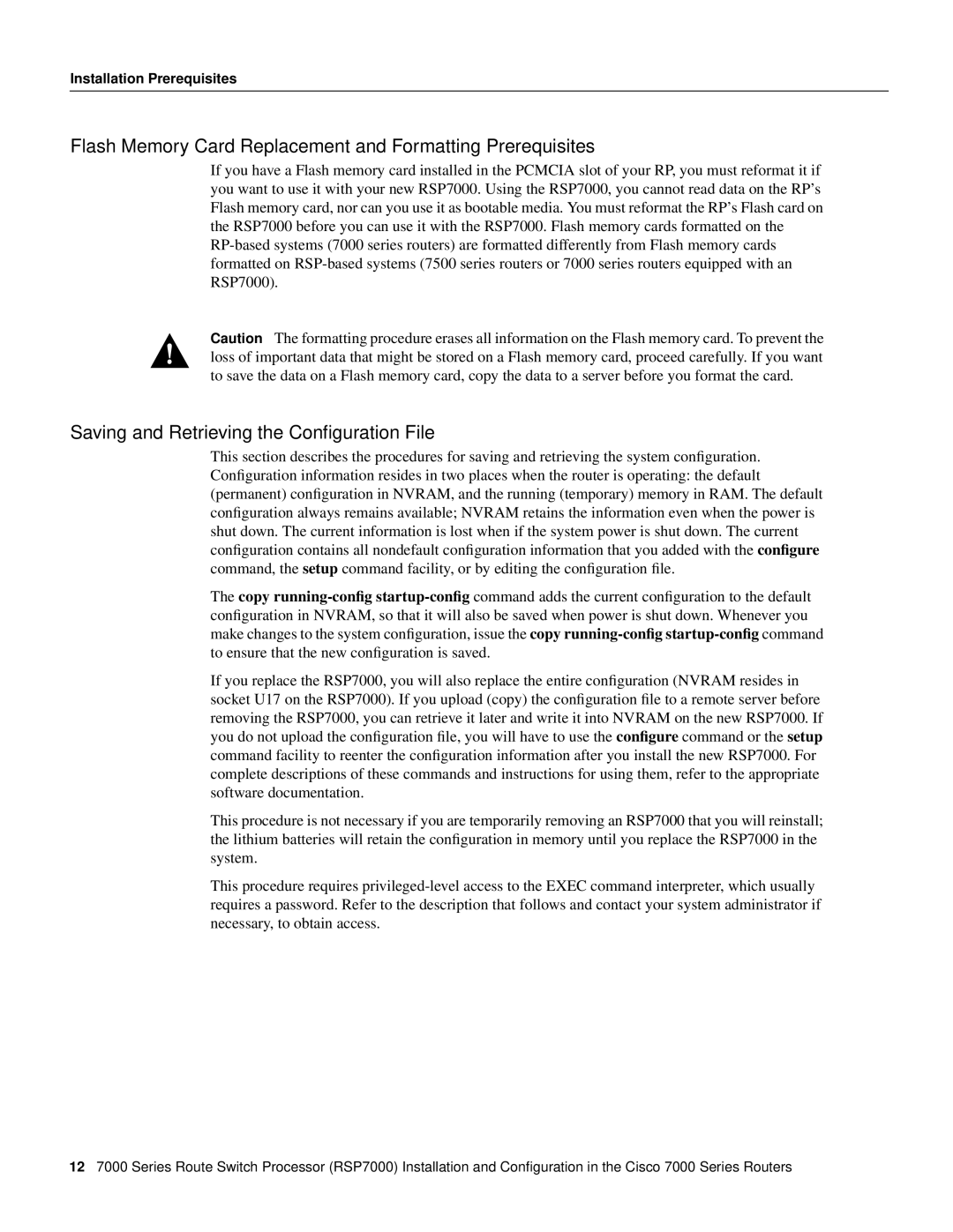 Cisco Systems RSP7000 manual Flash Memory Card Replacement and Formatting Prerequisites 