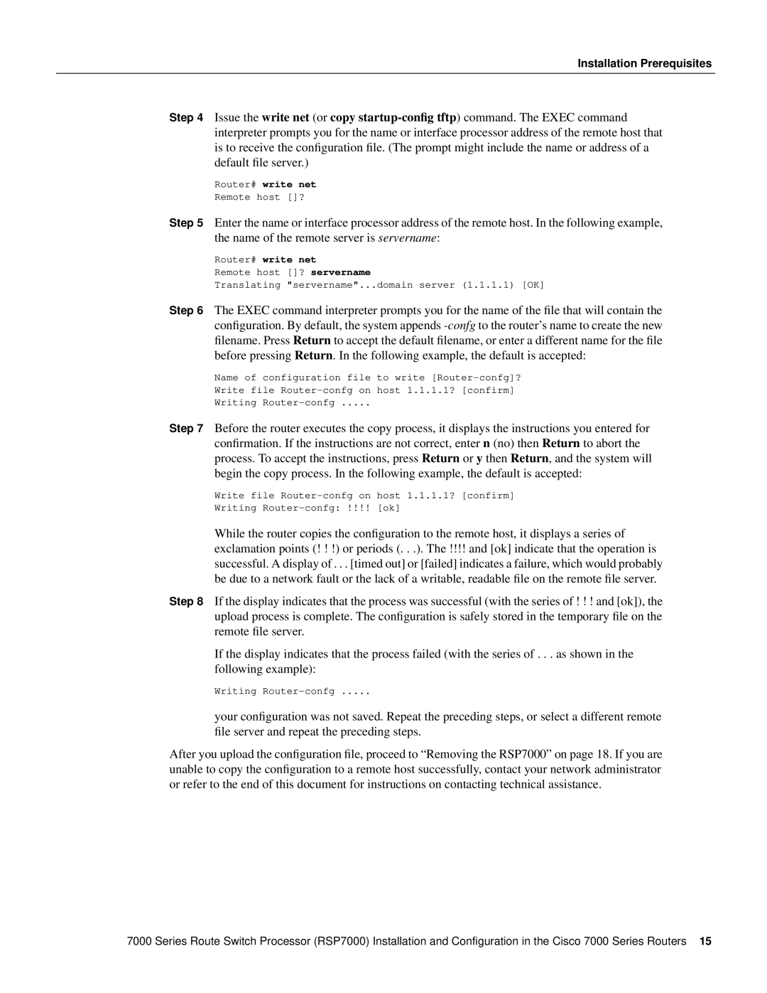 Cisco Systems RSP7000 manual Router# write net 