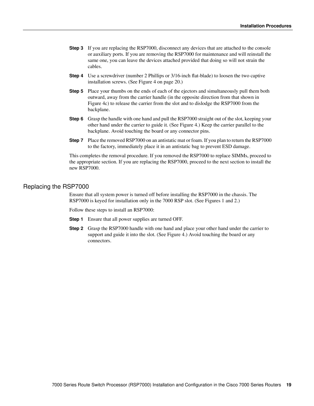 Cisco Systems manual Replacing the RSP7000 