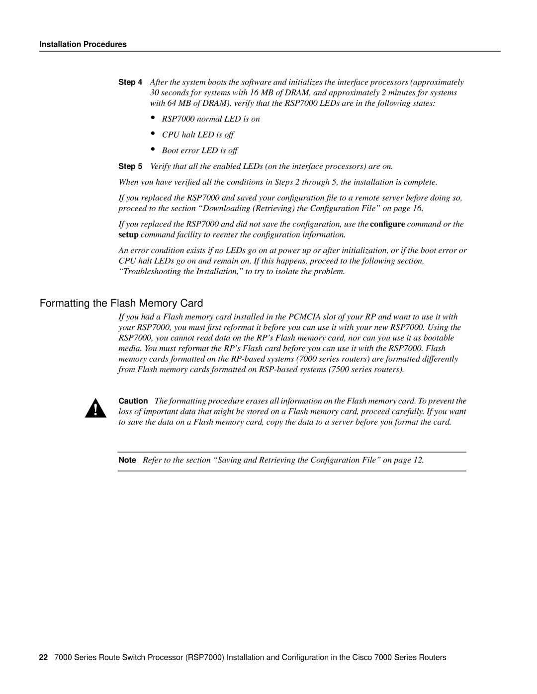 Cisco Systems RSP7000 manual Formatting the Flash Memory Card 