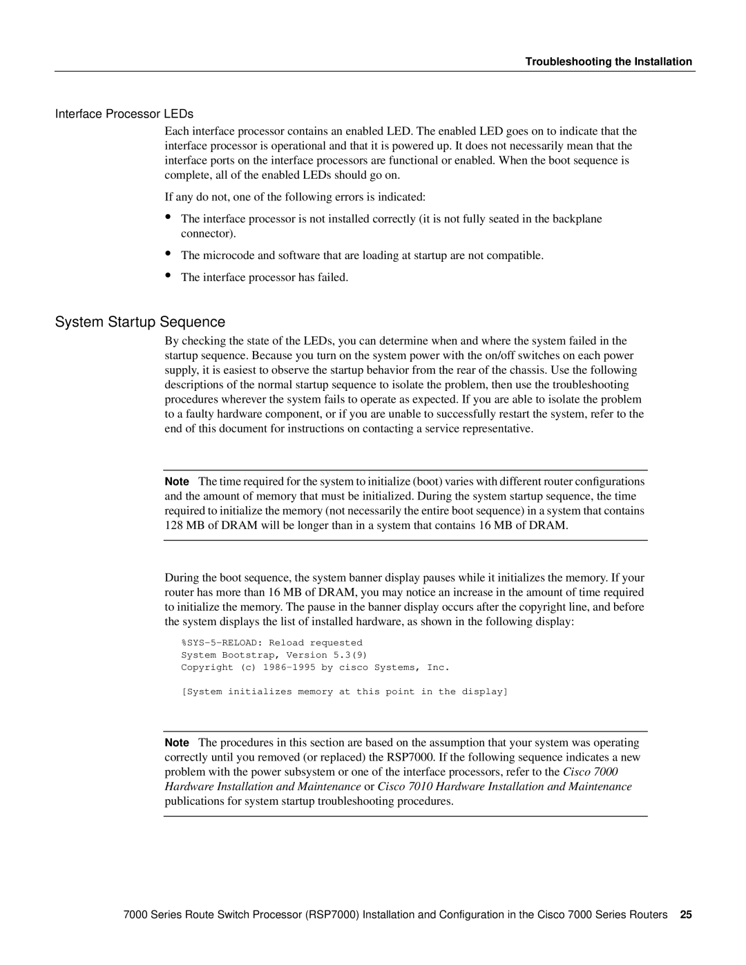 Cisco Systems RSP7000 manual System Startup Sequence, Interface Processor LEDs 