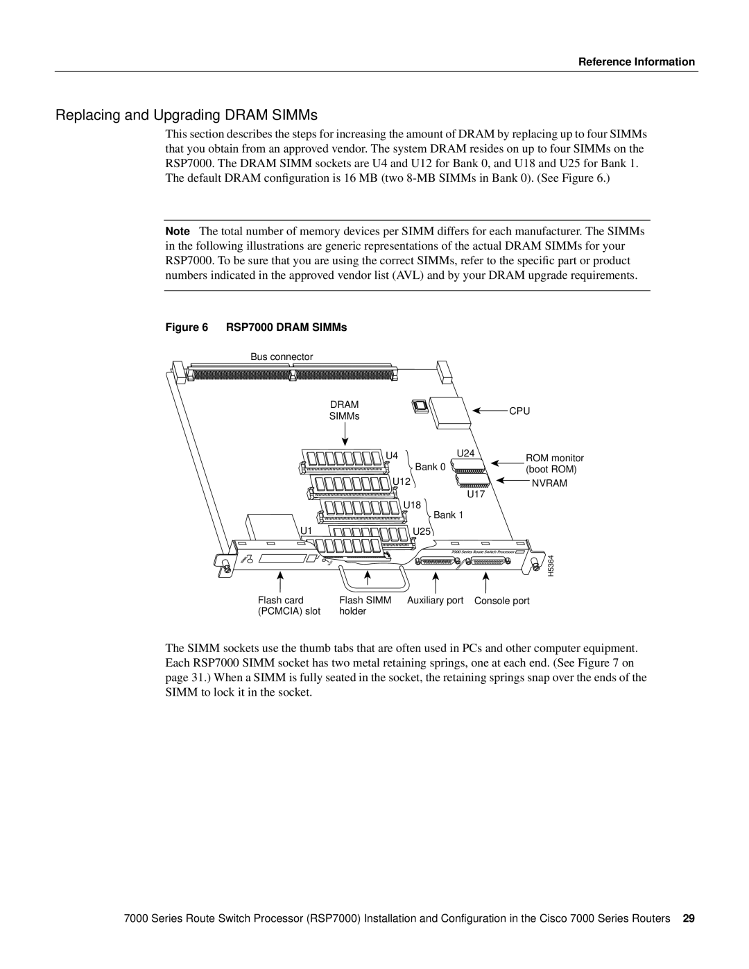 Cisco Systems manual Replacing and Upgrading Dram SIMMs, RSP7000 Dram SIMMs 