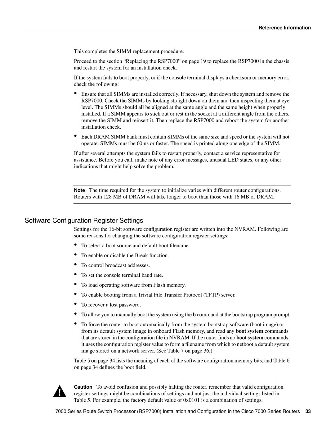 Cisco Systems RSP7000 manual Software Conﬁguration Register Settings 