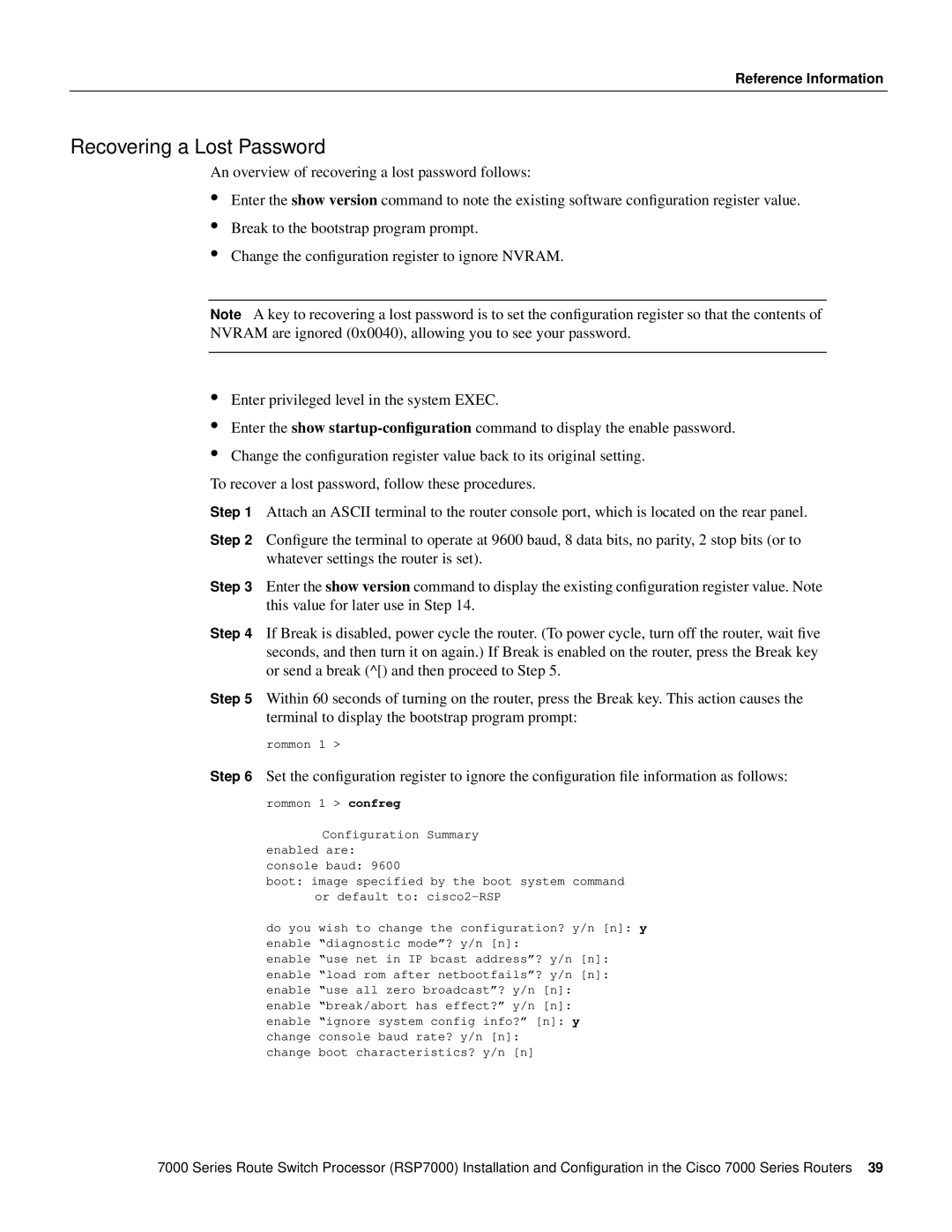 Cisco Systems RSP7000 manual Recovering a Lost Password 