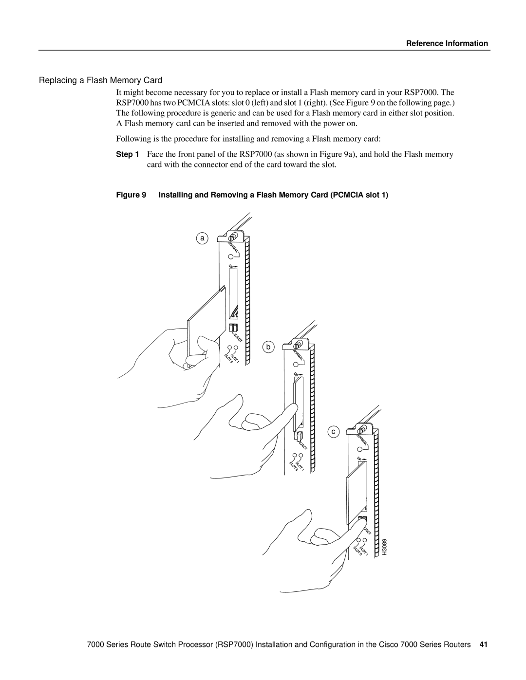 Cisco Systems RSP7000 manual Replacing a Flash Memory Card, Installing and Removing a Flash Memory Card Pcmcia slot 