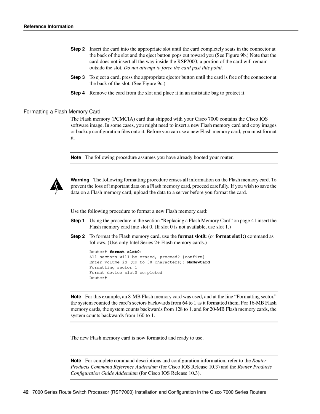 Cisco Systems RSP7000 manual Formatting a Flash Memory Card 