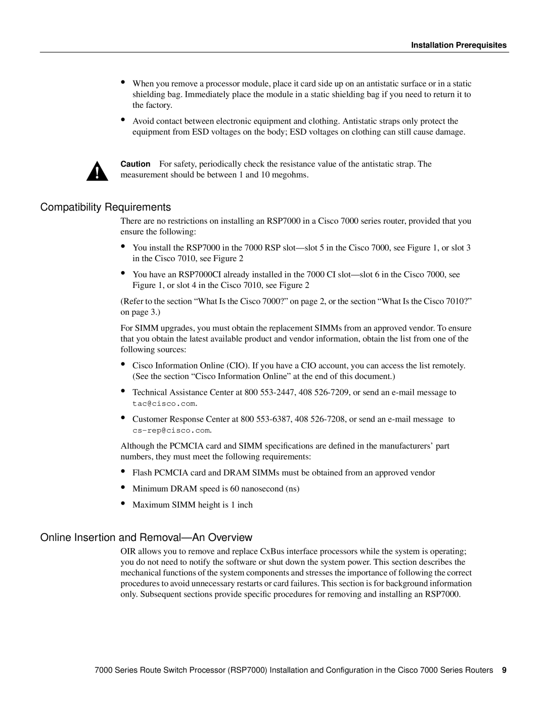 Cisco Systems RSP7000 manual Compatibility Requirements, Online Insertion and Removal-An Overview 