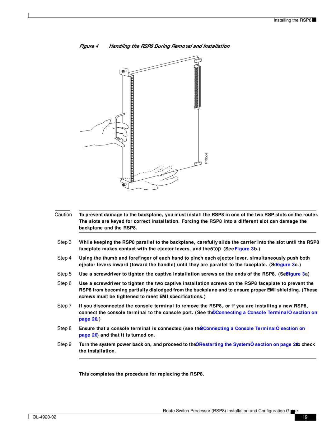 Cisco Systems manual Handling the RSP8 During Removal and Installation 