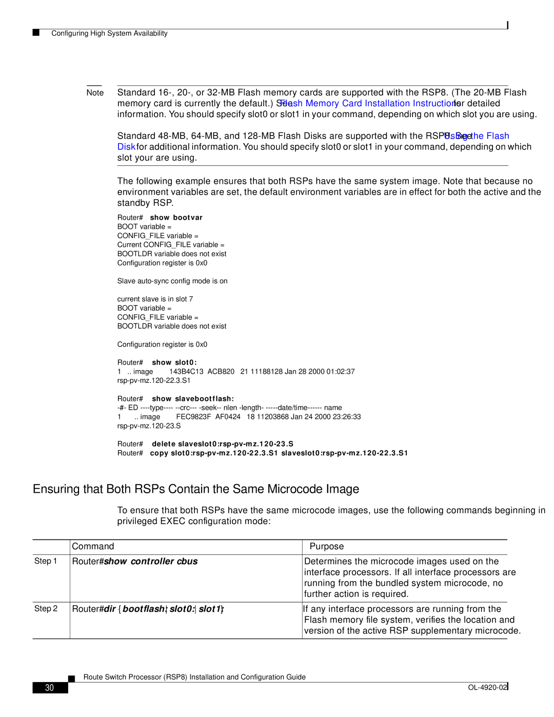 Cisco Systems RSP8 manual Ensuring that Both RSPs Contain the Same Microcode Image, Router# show controller cbus 