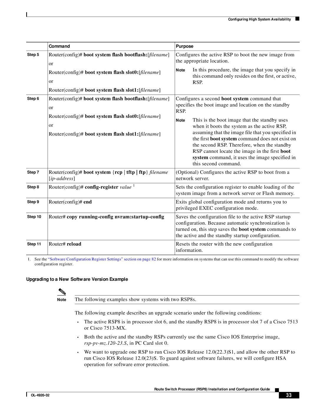 Cisco Systems RSP8 manual Upgrading to a New Software Version Example 