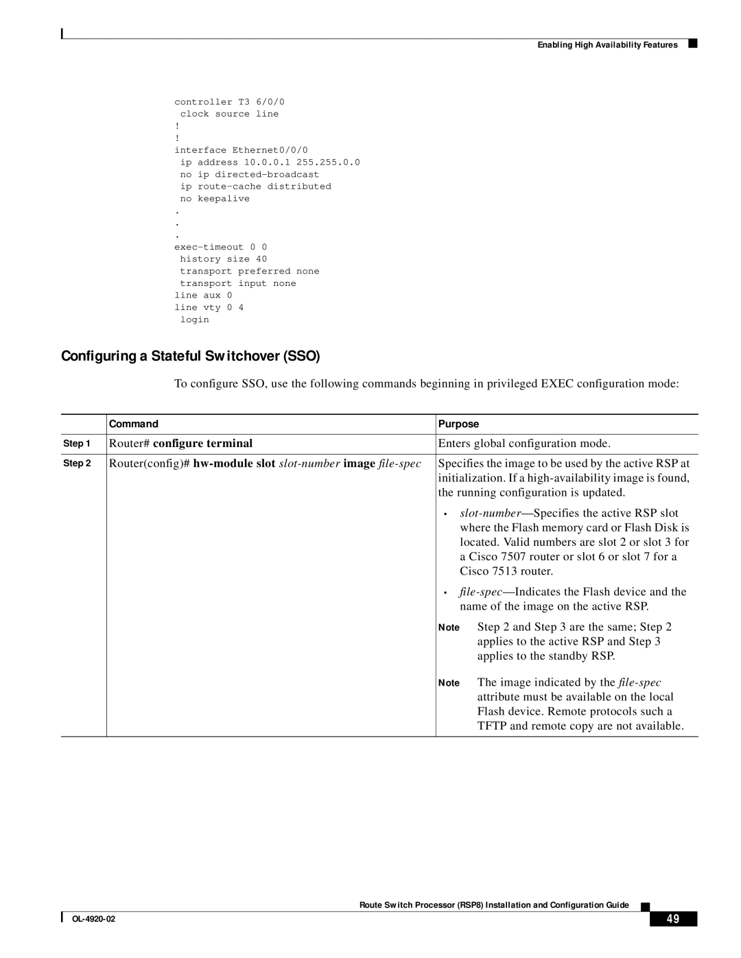 Cisco Systems RSP8 manual Configuring a Stateful Switchover SSO 