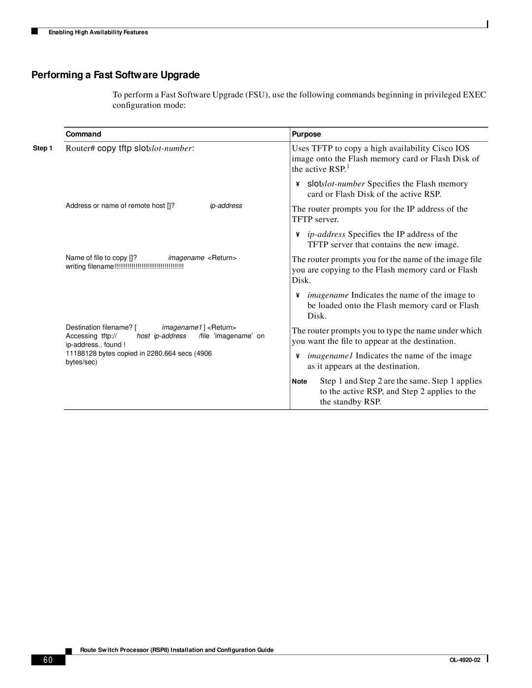 Cisco Systems RSP8 manual Performing a Fast Software Upgrade 