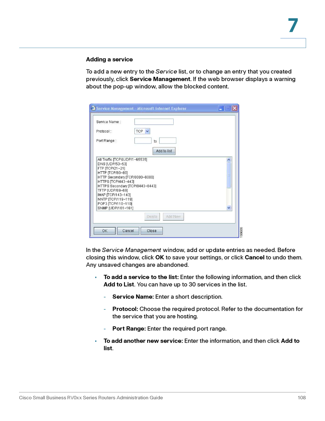 Cisco Systems RV042G, RV016 manual Adding a service 