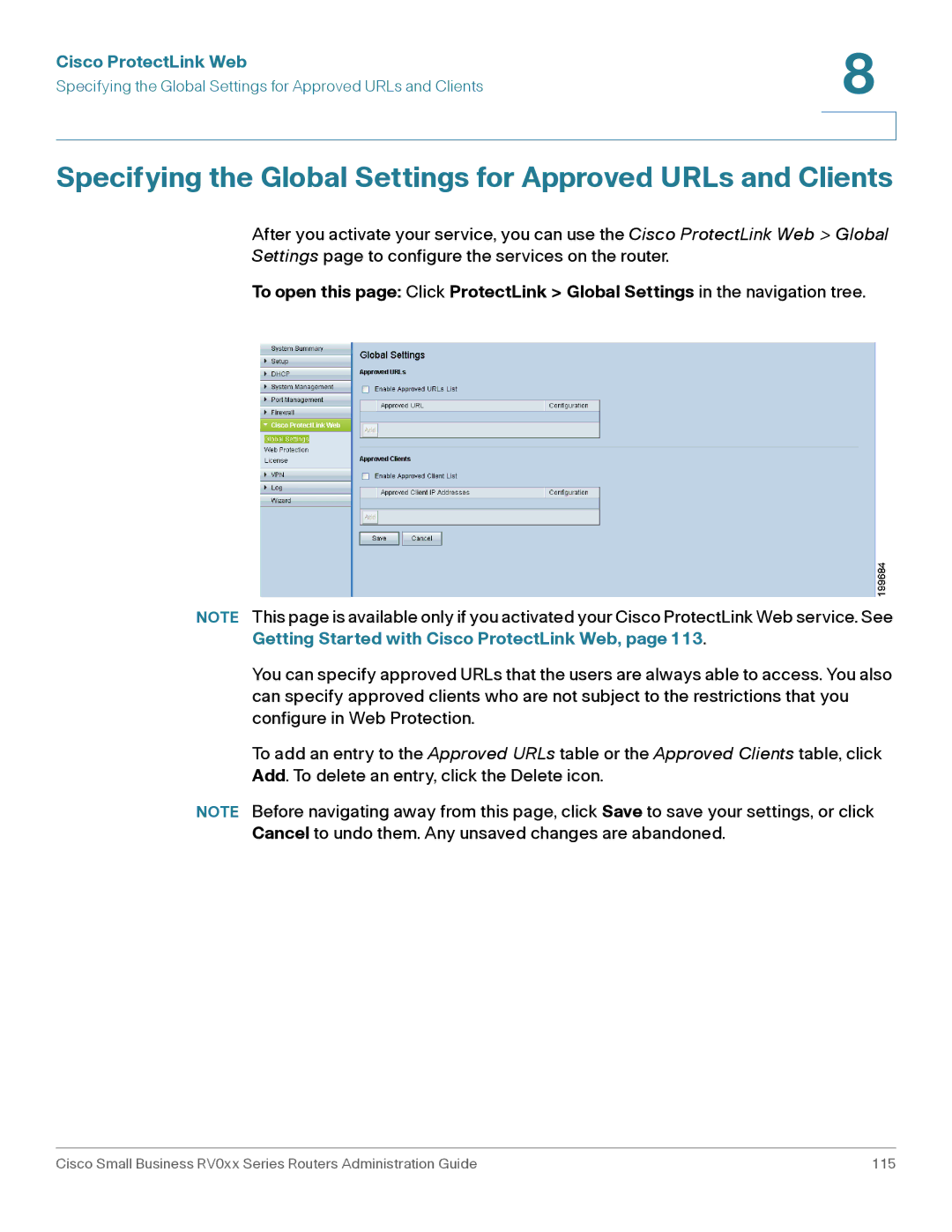 Cisco Systems RV016, RV042G manual Specifying the Global Settings for Approved URLs and Clients 