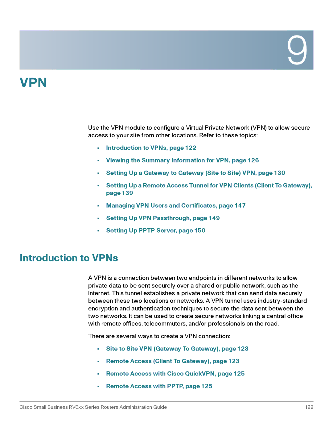 Cisco Systems RV042G, RV016 manual Vpn, Introduction to VPNs 