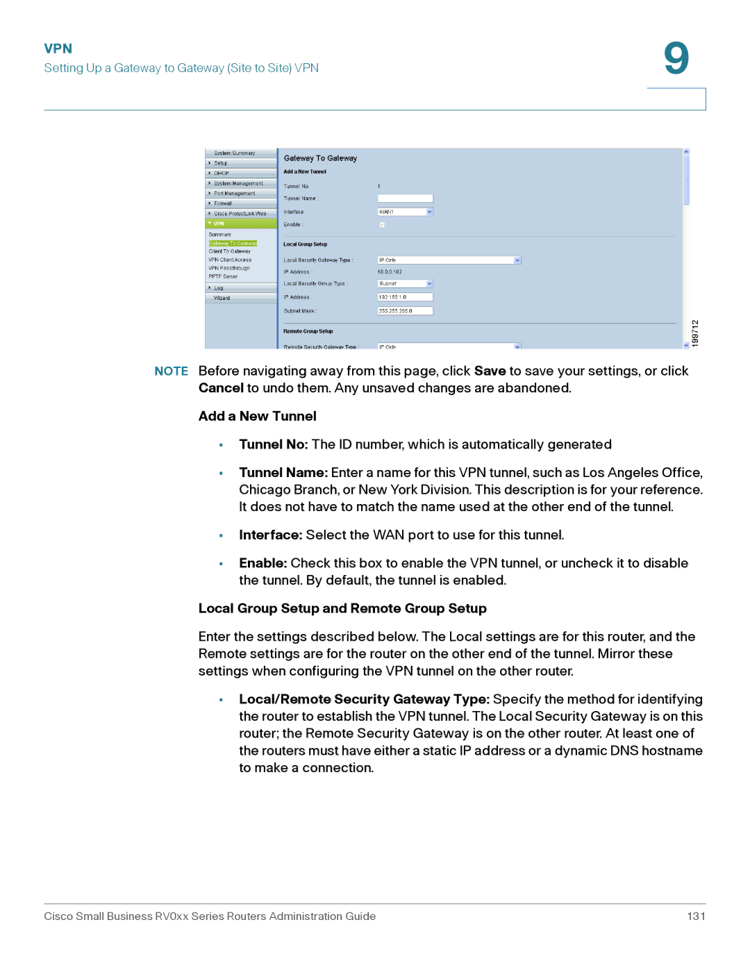 Cisco Systems RV016, RV042G manual Add a New Tunnel, Local Group Setup and Remote Group Setup 