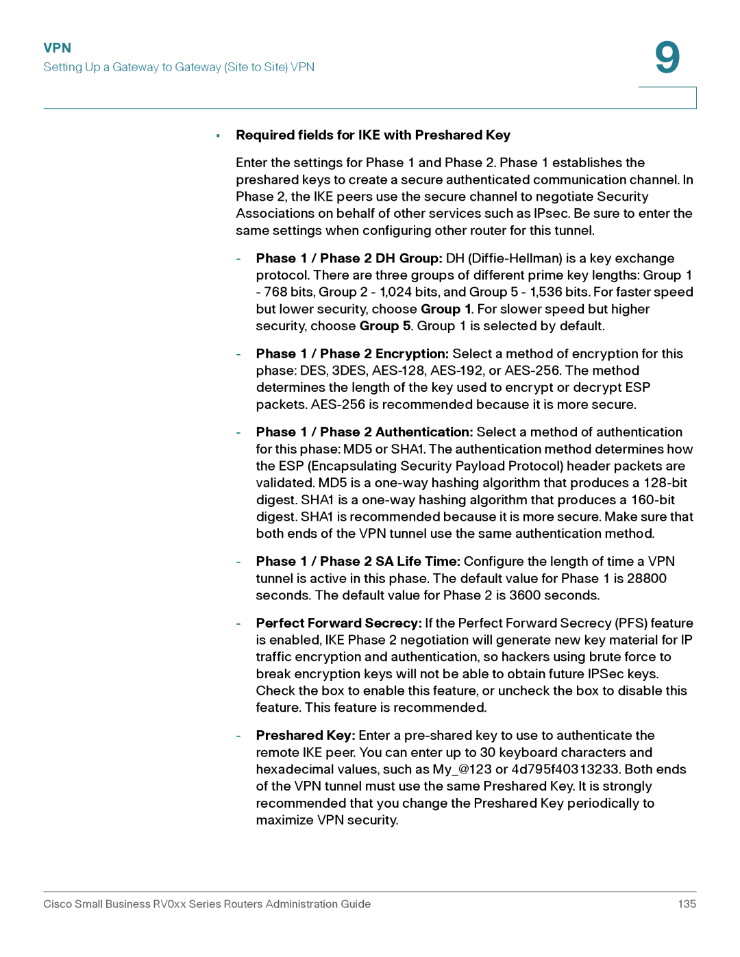 Cisco Systems RV016, RV042G manual Required fields for IKE with Preshared Key 
