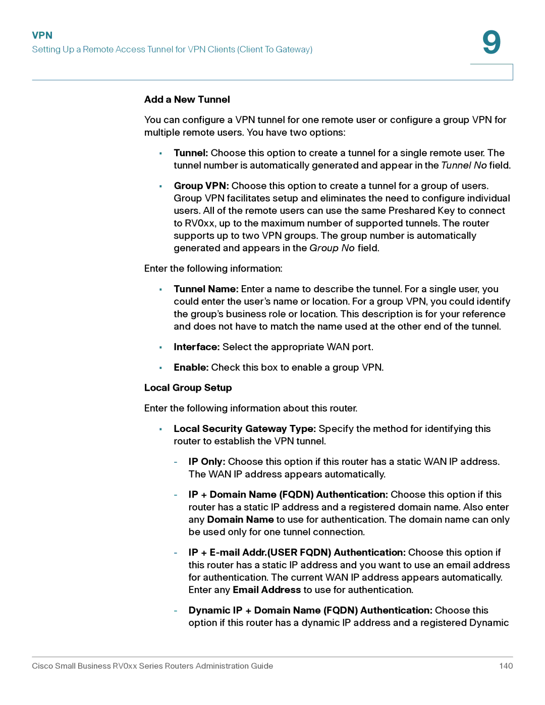 Cisco Systems RV042G, RV016 manual Add a New Tunnel, Local Group Setup 