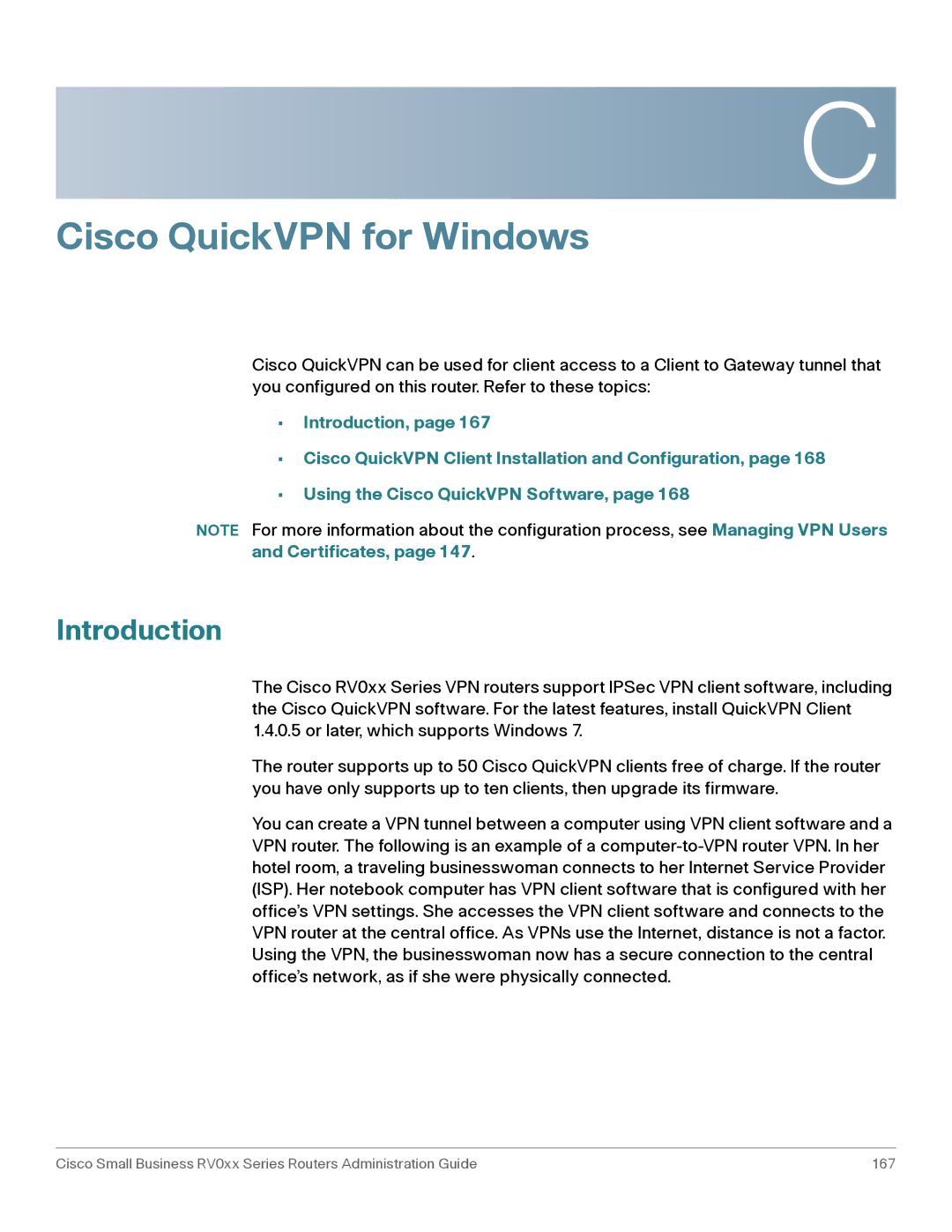 Cisco Systems RV016, RV042G manual Cisco QuickVPN for Windows, Introduction 