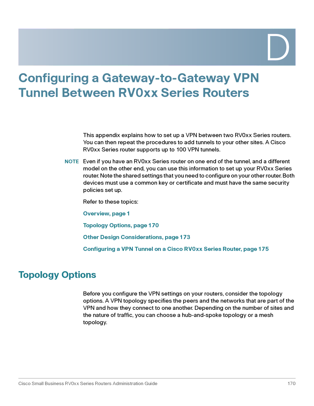 Cisco Systems RV042G, RV016 manual Topology Options 