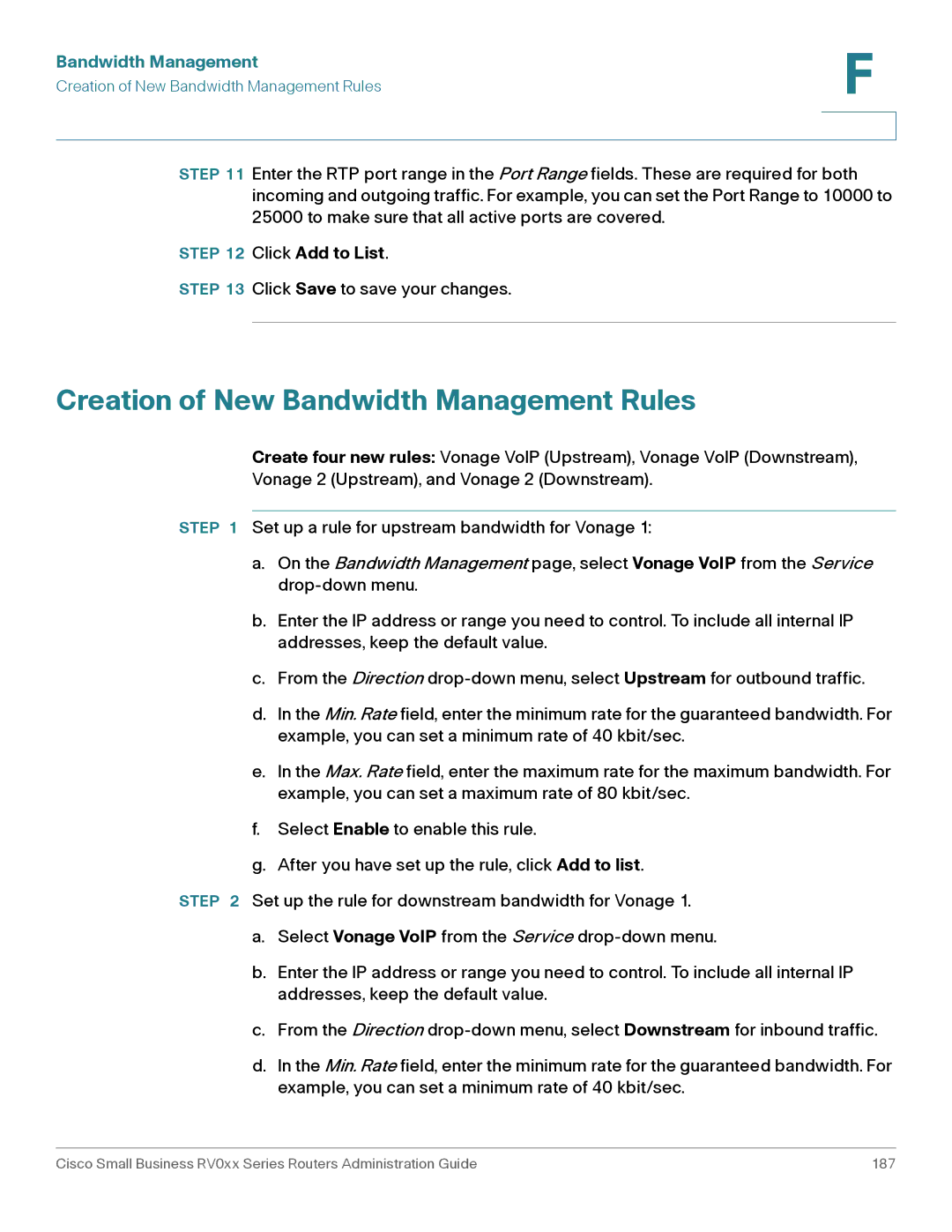 Cisco Systems RV016, RV042G manual Creation of New Bandwidth Management Rules 