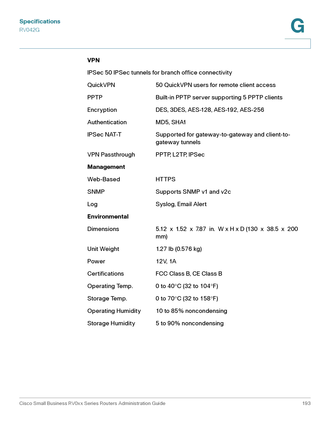 Cisco Systems RV016, RV042G manual Vpn 