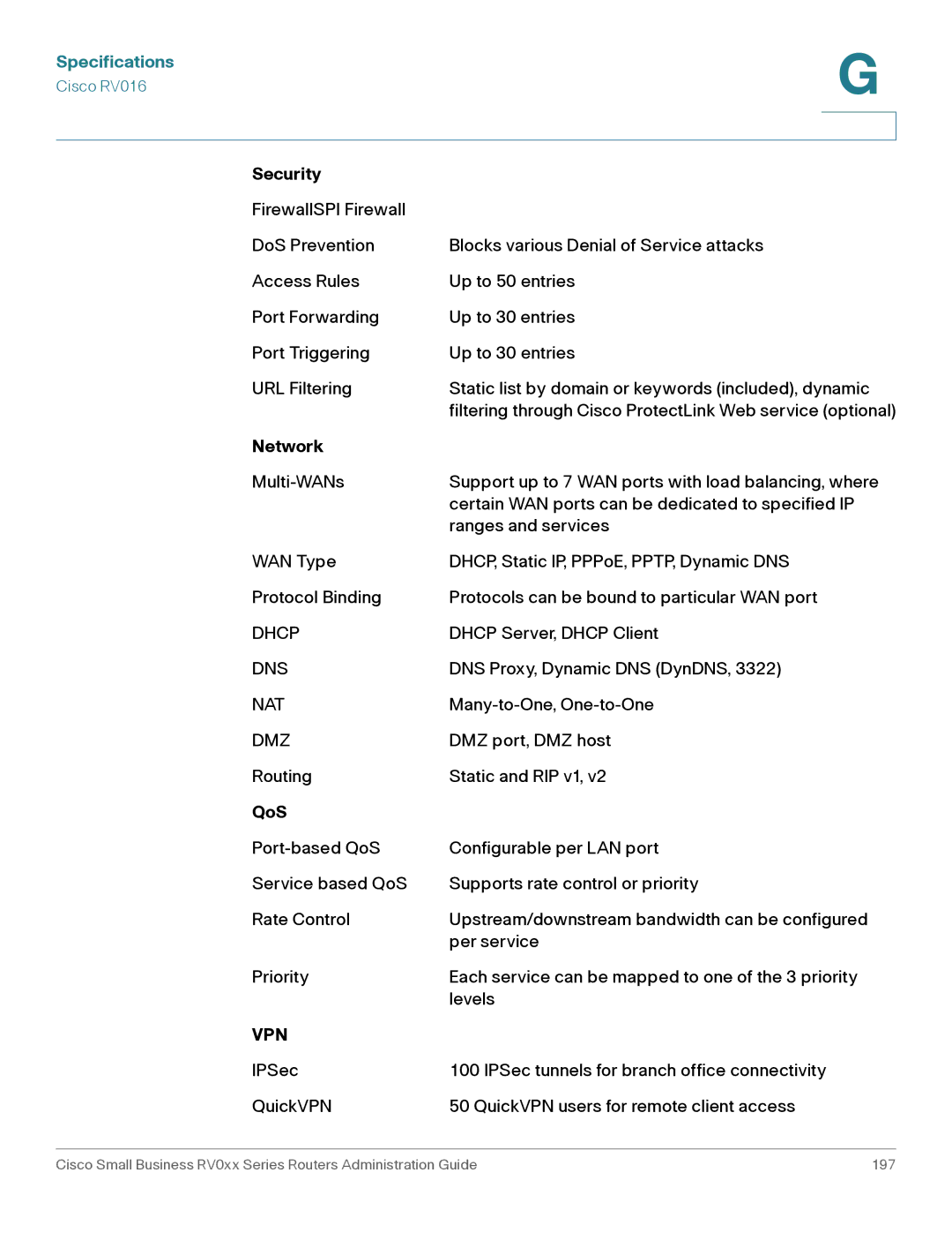 Cisco Systems RV016, RV042G manual Dhcp DNS NAT DMZ 