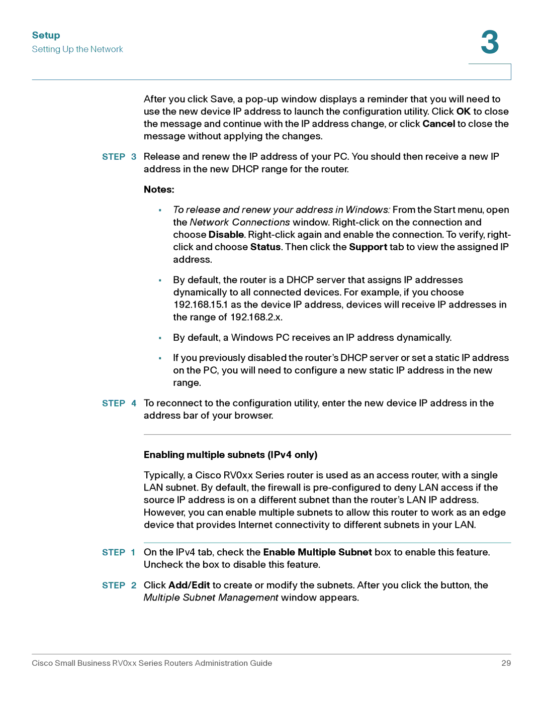 Cisco Systems RV016, RV042G manual Enabling multiple subnets IPv4 only 