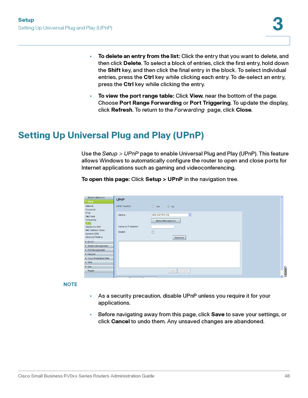 Cisco Systems RV042G Setting Up Universal Plug and Play UPnP, To open this page Click Setup UPnP in the navigation tree 