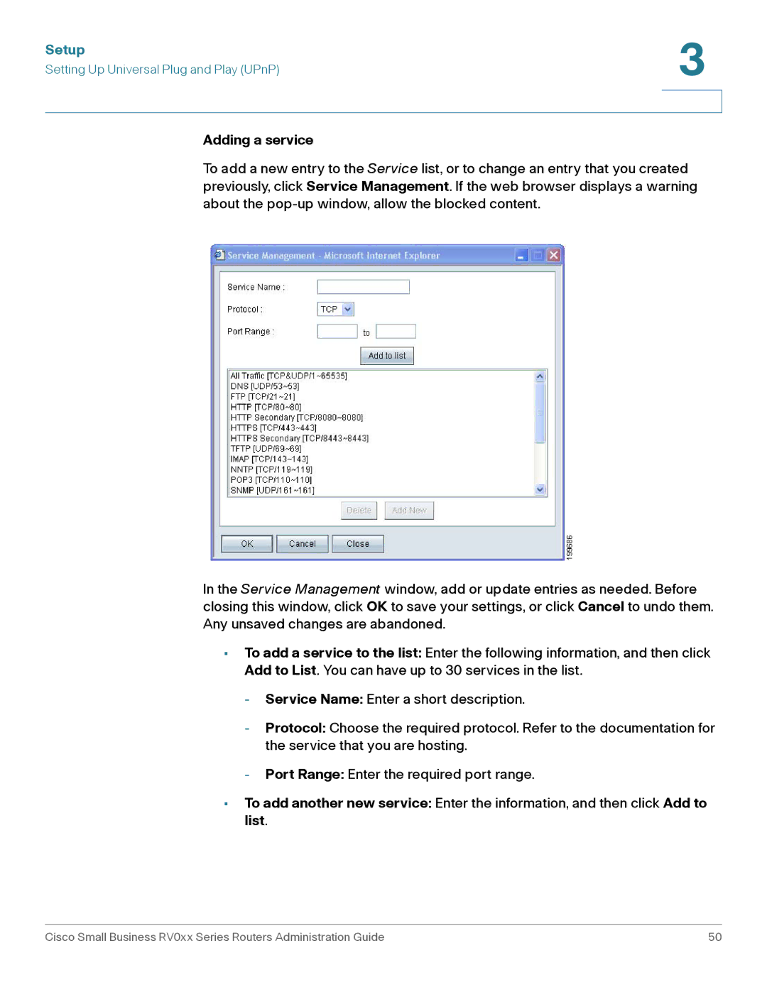 Cisco Systems RV042G, RV016 manual Adding a service 