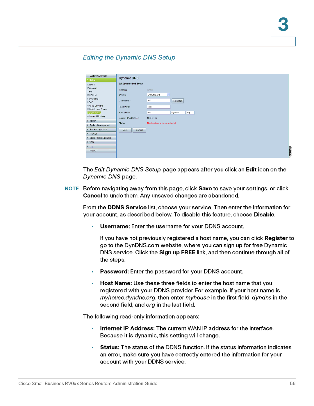 Cisco Systems RV042G, RV016 manual Editing the Dynamic DNS Setup 