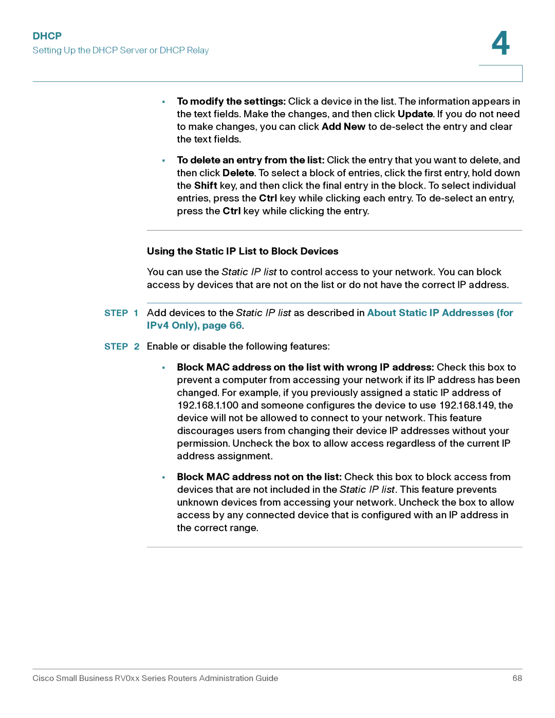 Cisco Systems RV042G, RV016 manual Using the Static IP List to Block Devices 