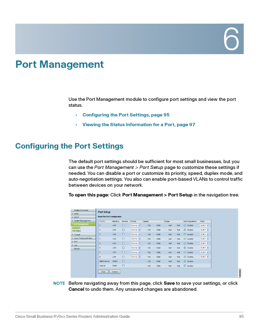 Cisco Systems RV016, RV042G manual Port Management, Configuring the Port Settings 