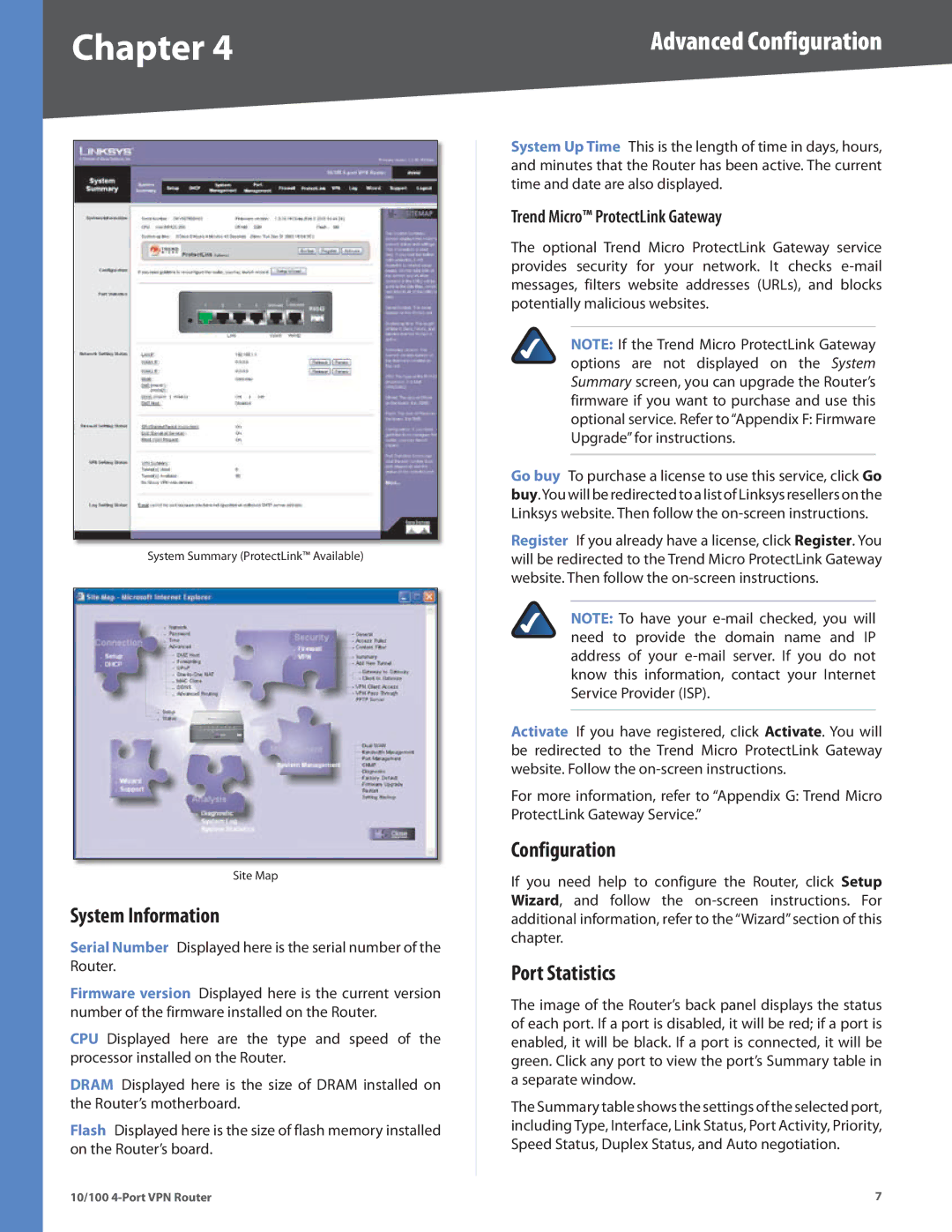 Cisco Systems RV042RF manual System Information, Configuration, Port Statistics, Trend Micro ProtectLink Gateway 