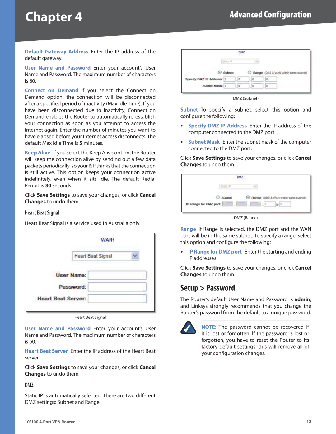 Cisco Systems RV042RF manual Setup Password, Heart Beat Signal 