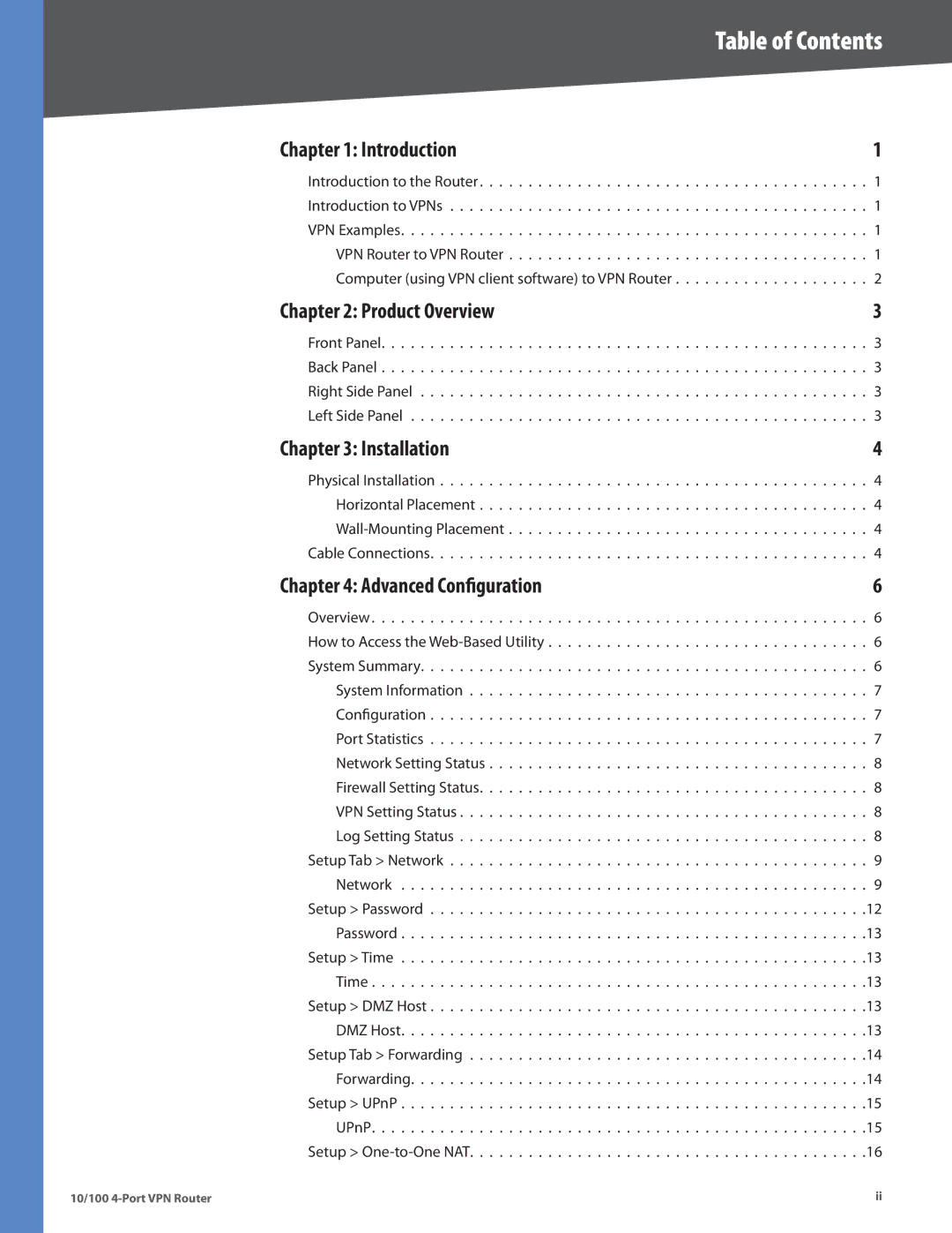 Cisco Systems RV042RF manual Table of Contents 