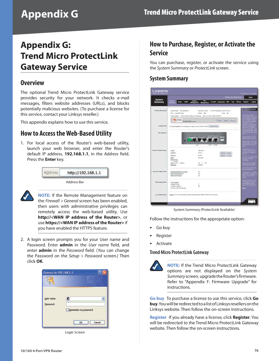 Cisco Systems RV042RF manual Appendix G Trend Micro ProtectLink Gateway Service, System Summary 