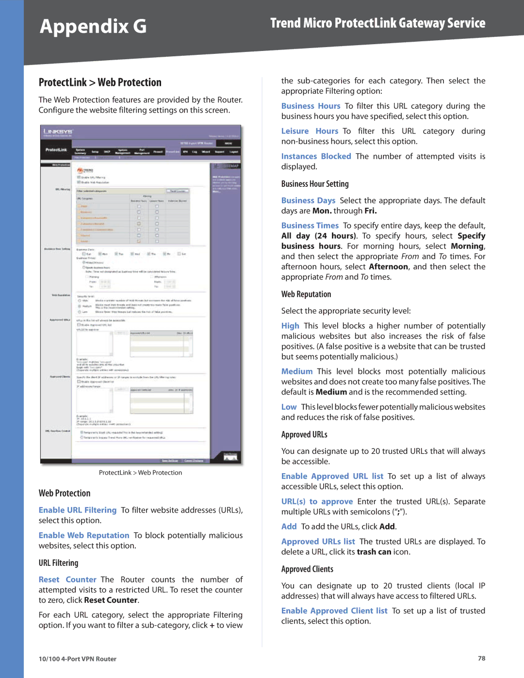 Cisco Systems RV042RF manual ProtectLink Web Protection 