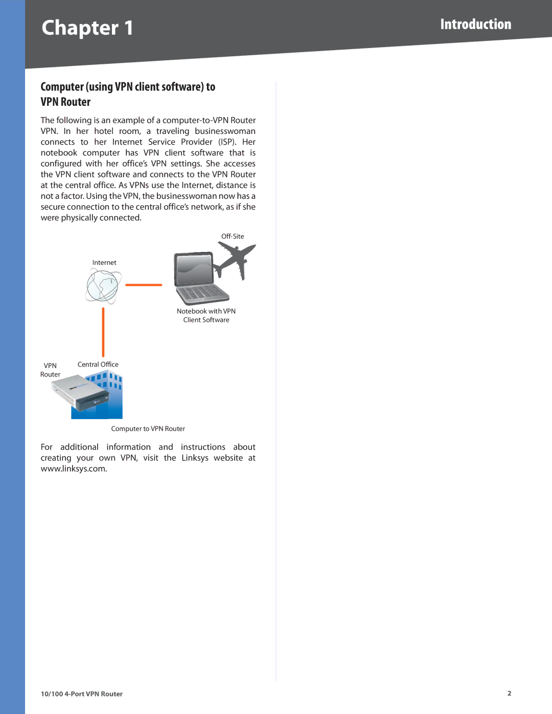 Cisco Systems RV042RF manual Computer using VPN client software to VPN Router 