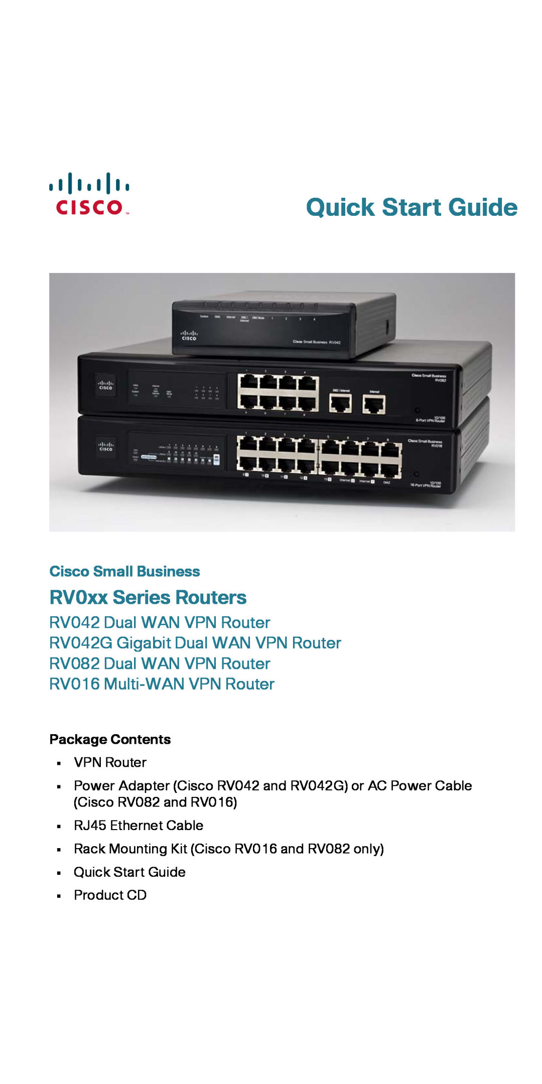 Cisco Systems RV082RF quick start Cisco Small Business, Quick Start Guide, RV0xx Series Routers 
