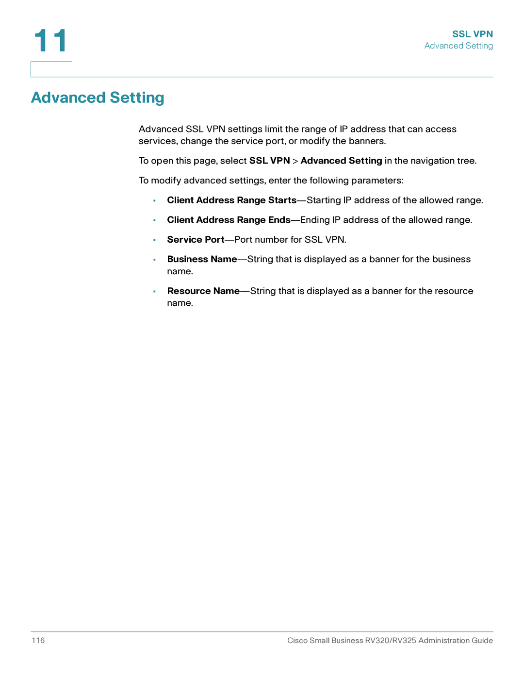 Cisco Systems RV320K9NA, RV325K9NA manual Advanced Setting 