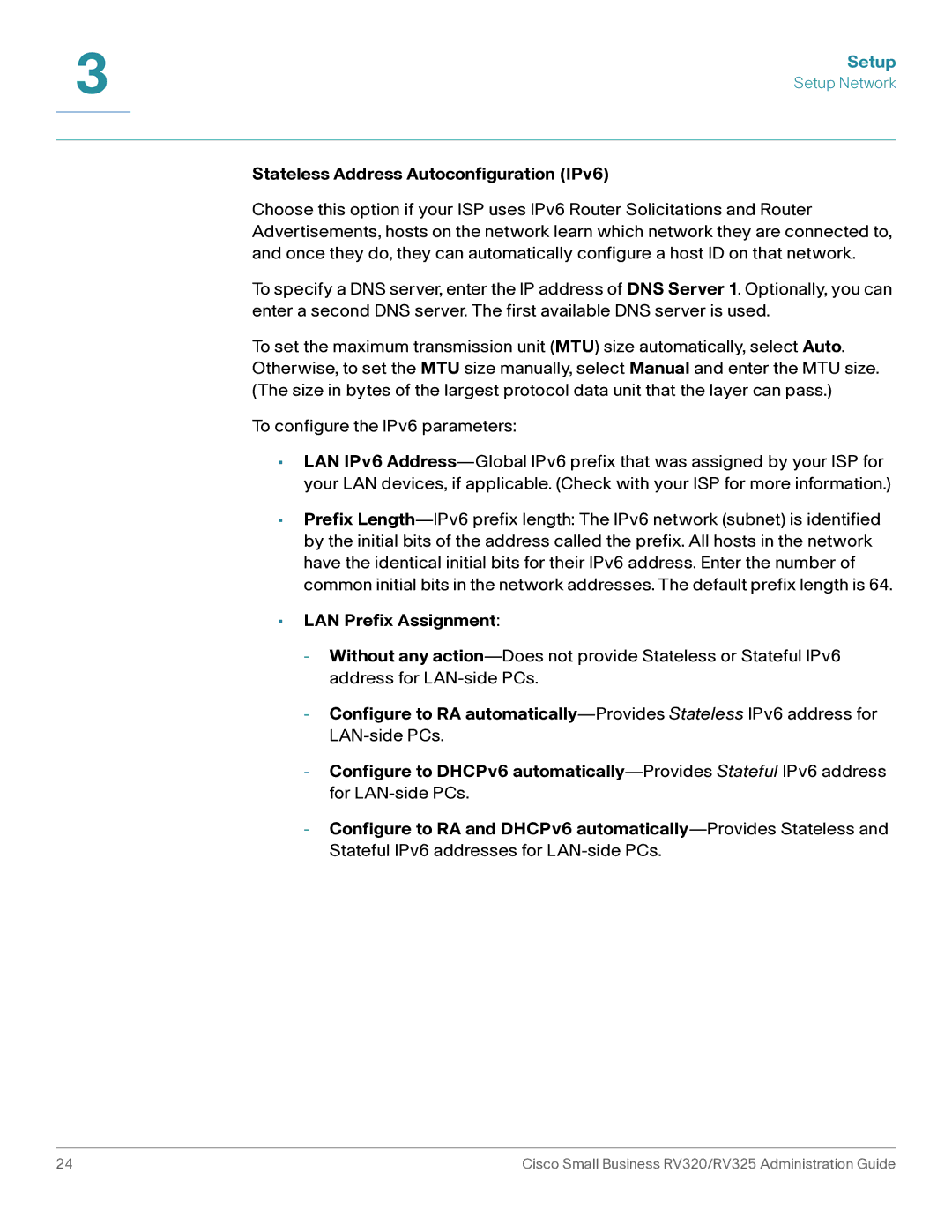 Cisco Systems RV320K9NA, RV325K9NA manual Stateless Address Autoconfiguration IPv6 