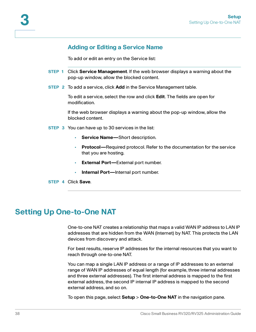 Cisco Systems RV320K9NA, RV325K9NA manual Setting Up One-to-One NAT, Adding or Editing a Service Name 