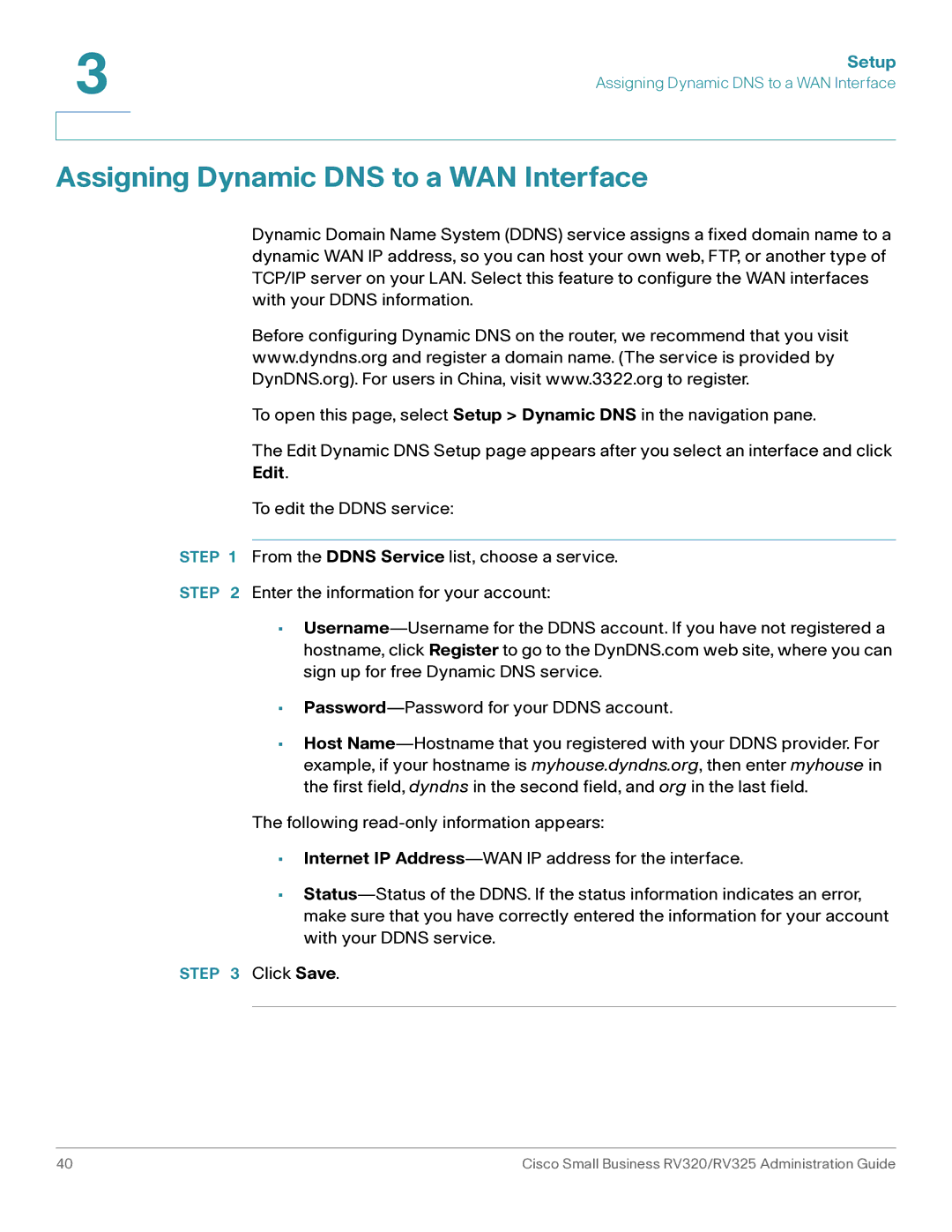 Cisco Systems RV320K9NA, RV325K9NA manual Assigning Dynamic DNS to a WAN Interface 