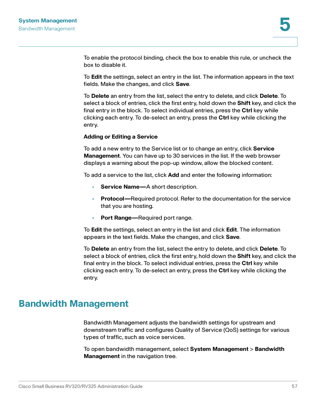 Cisco Systems RV325K9NA, RV320K9NA manual Bandwidth Management, Adding or Editing a Service 