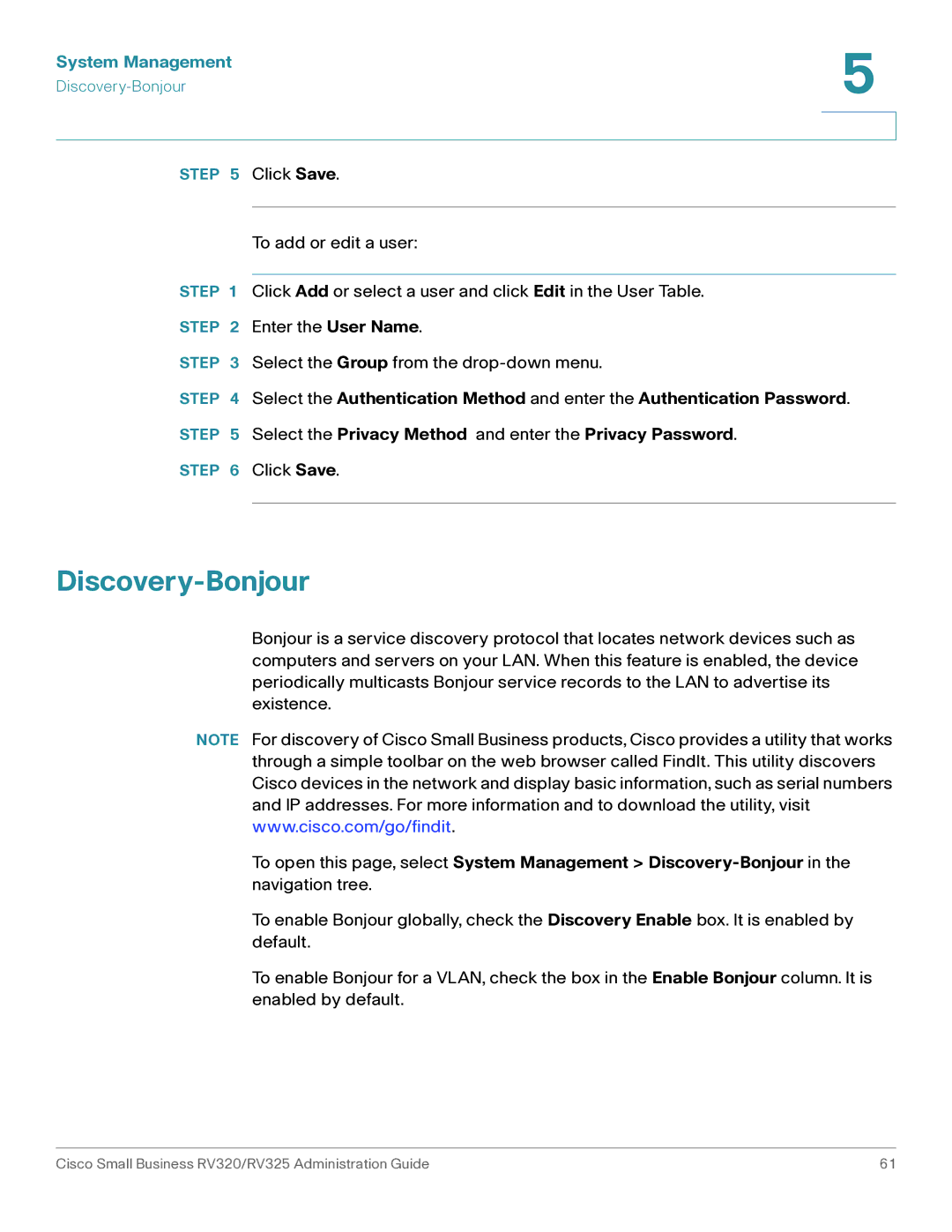 Cisco Systems RV325K9NA, RV320K9NA manual Discovery-Bonjour 