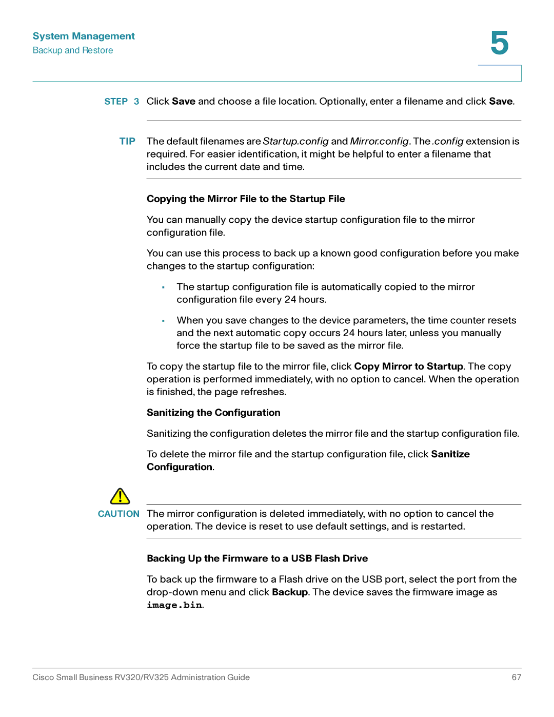 Cisco Systems RV325K9NA, RV320K9NA manual Copying the Mirror File to the Startup File, Sanitizing the Configuration 