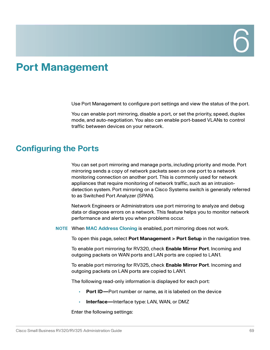 Cisco Systems RV325K9NA, RV320K9NA manual Port Management, Configuring the Ports 