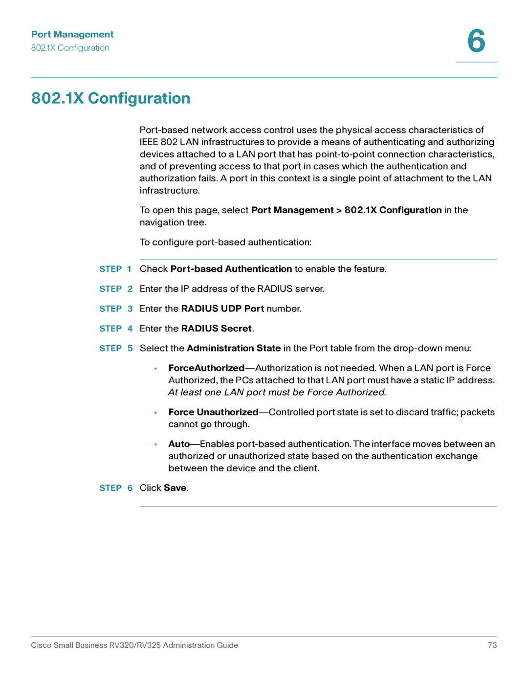 Cisco Systems RV325K9NA, RV320K9NA manual 802.1X Configuration, Enter the Radius Secret 